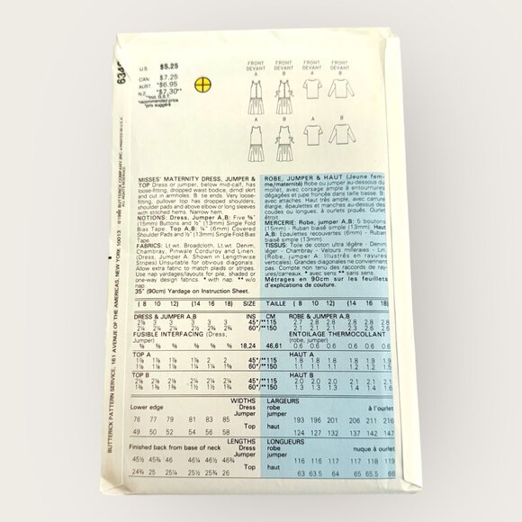 Vintage 1980s Butterick Sewing Pattern 6348 Misses Maternity Dress Jumper Top - Picture 2 of 2